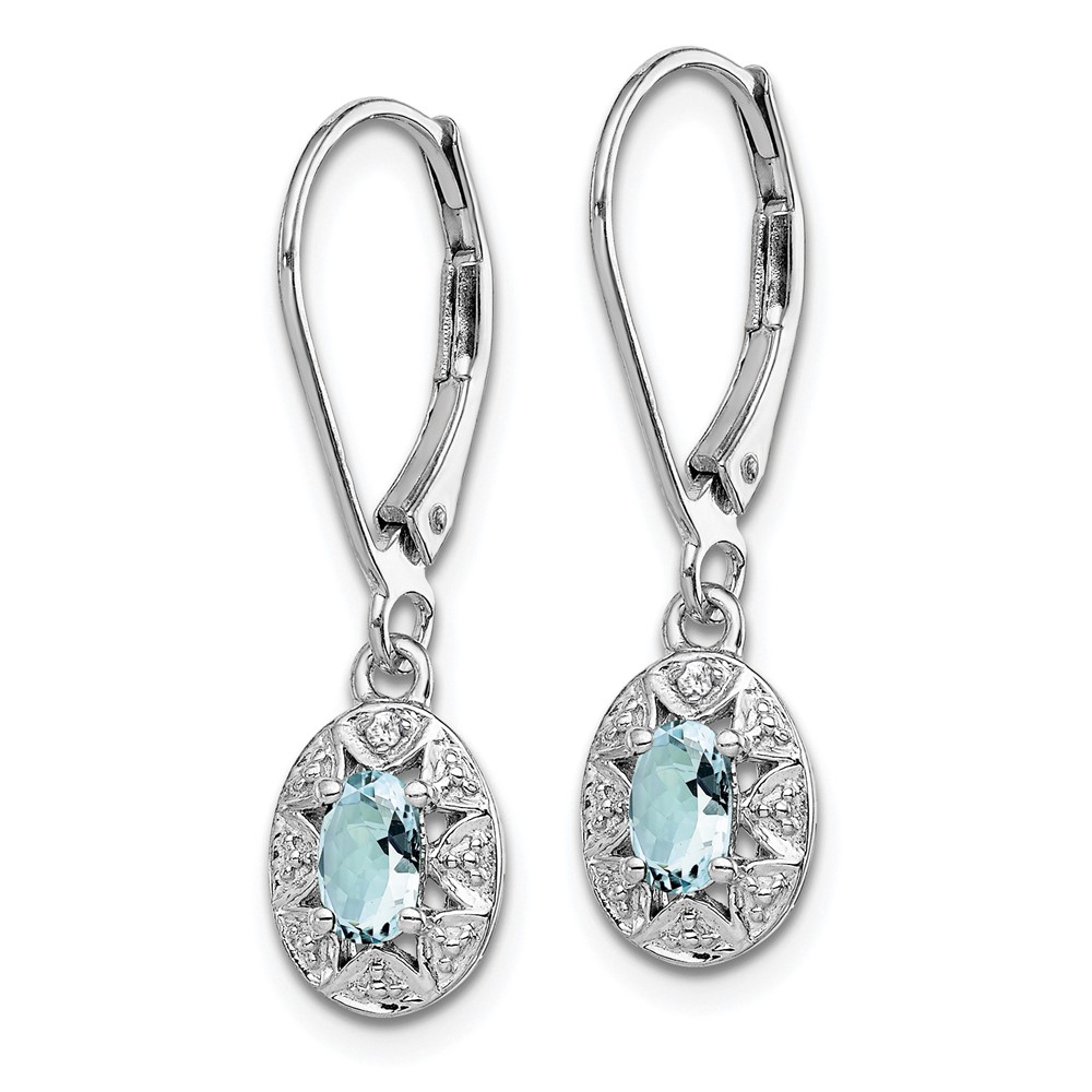 Sterling Silver Rhodium-plated Diam. & Aquamarine Earrings (QBE10MAR)