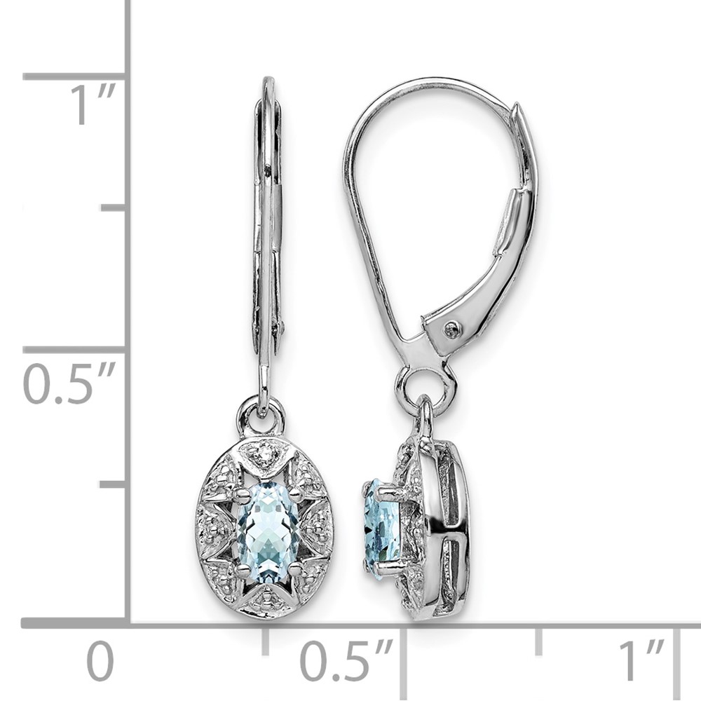 Sterling Silver Rhodium-plated Diam. & Aquamarine Earrings (QBE10MAR)