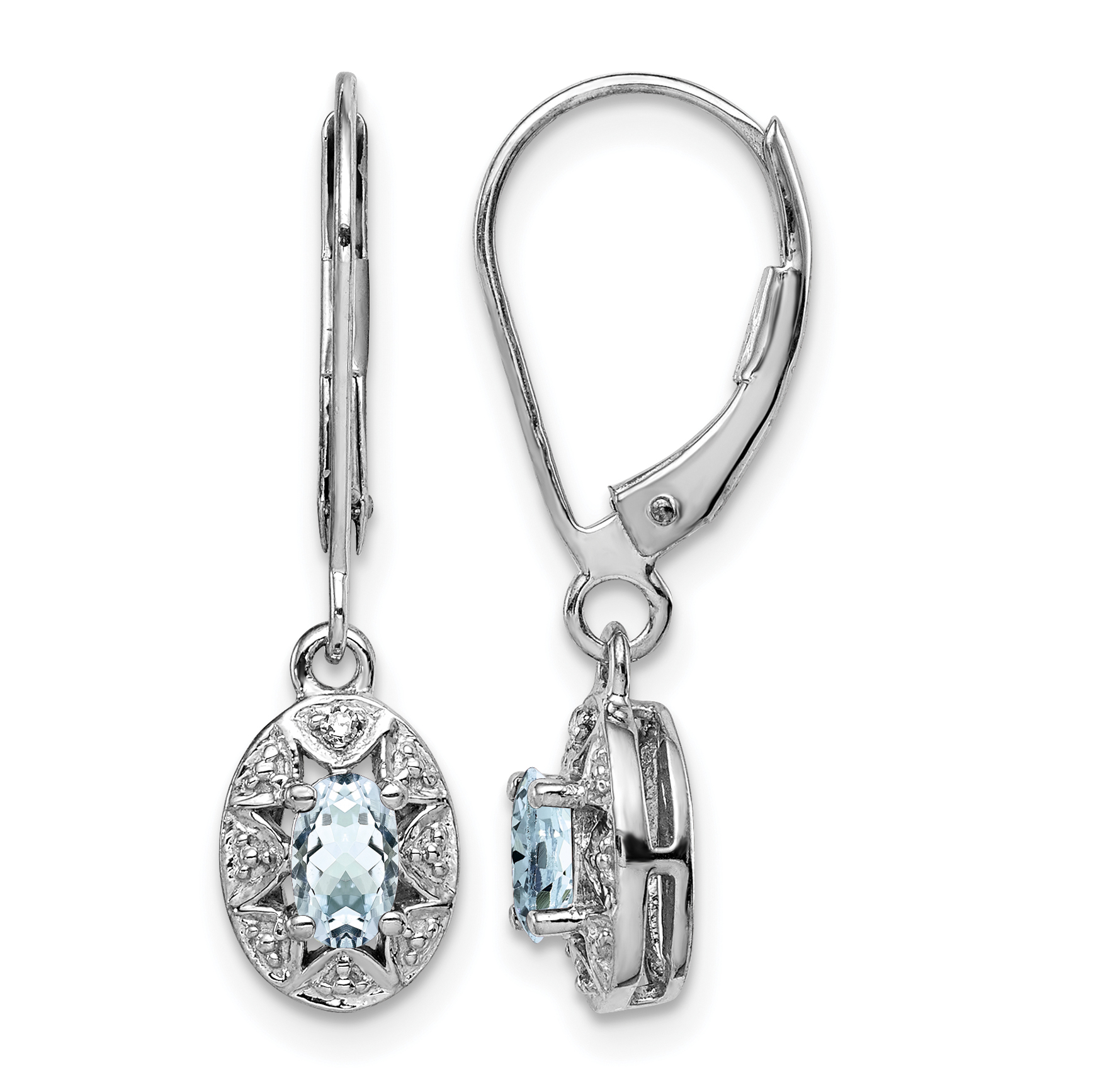 Sterling Silver Rhodium-plated Diam. & Aquamarine Earrings (QBE10MAR)
