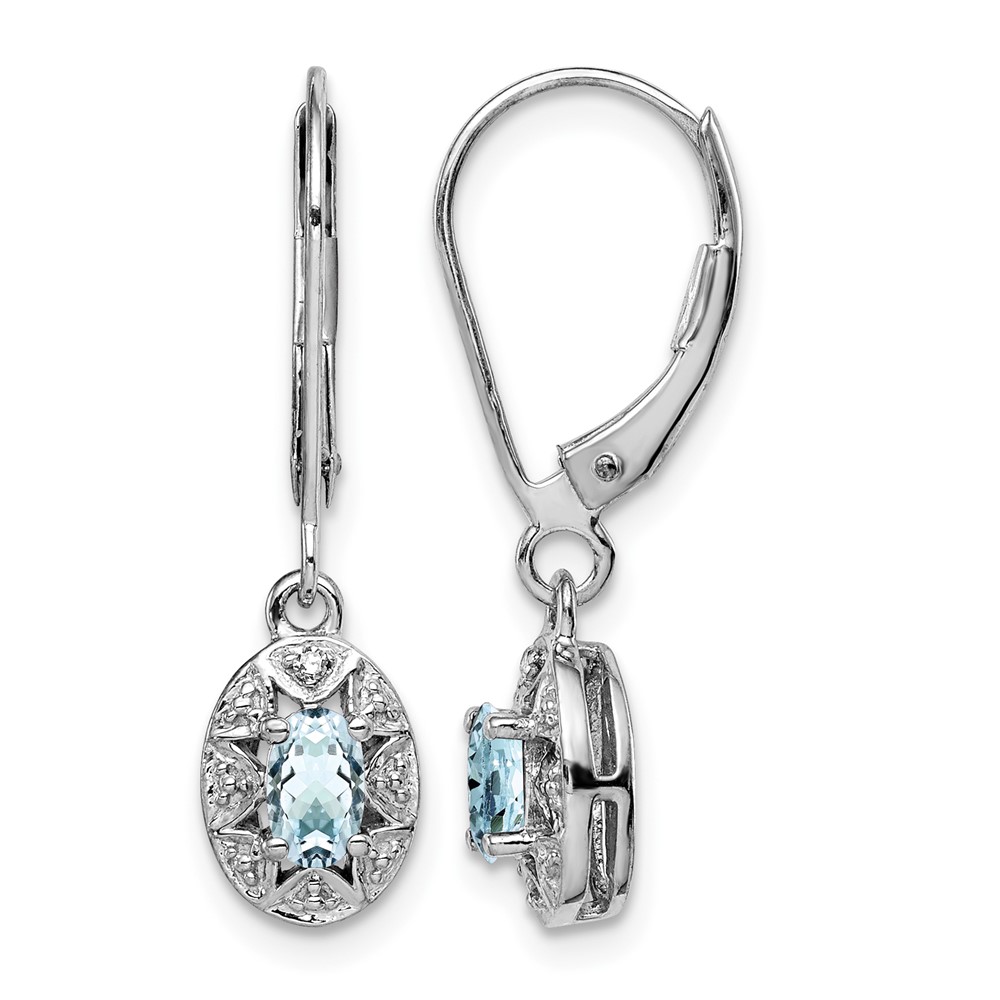 Sterling Silver Rhodium-plated Diam. & Aquamarine Earrings (QBE10MAR)