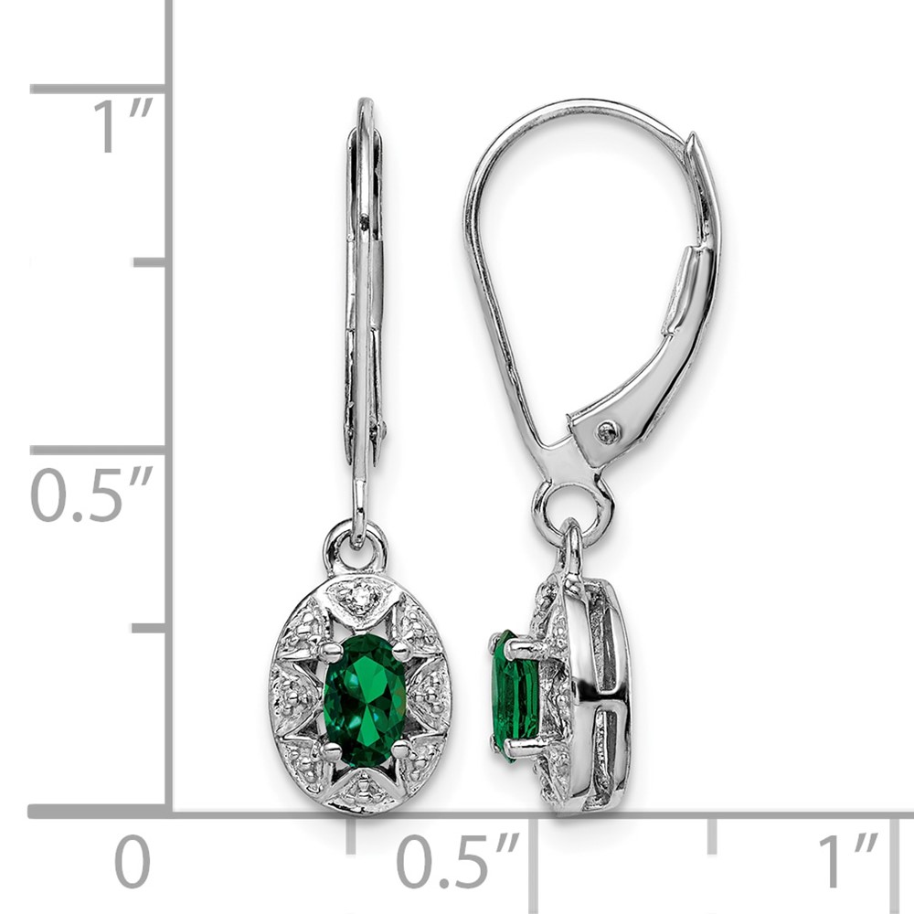 Sterling Silver Rhodium-plated Diamond/Lab Created Emerald Earrings (QBE10MAY)
