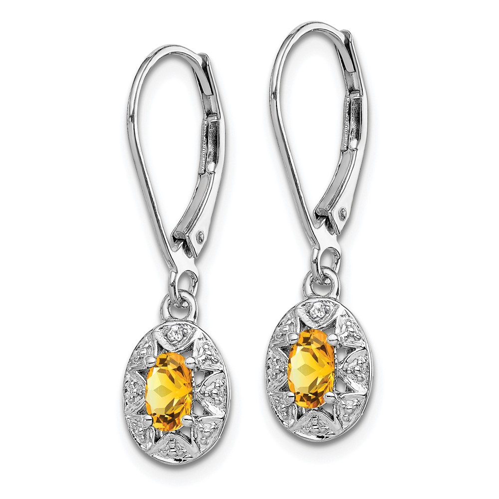 Sterling Silver Rhodium-plated Diam. & Citrine Earrings (QBE10NOV)