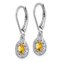 Sterling Silver Rhodium-plated Diam. & Citrine Earrings view 2