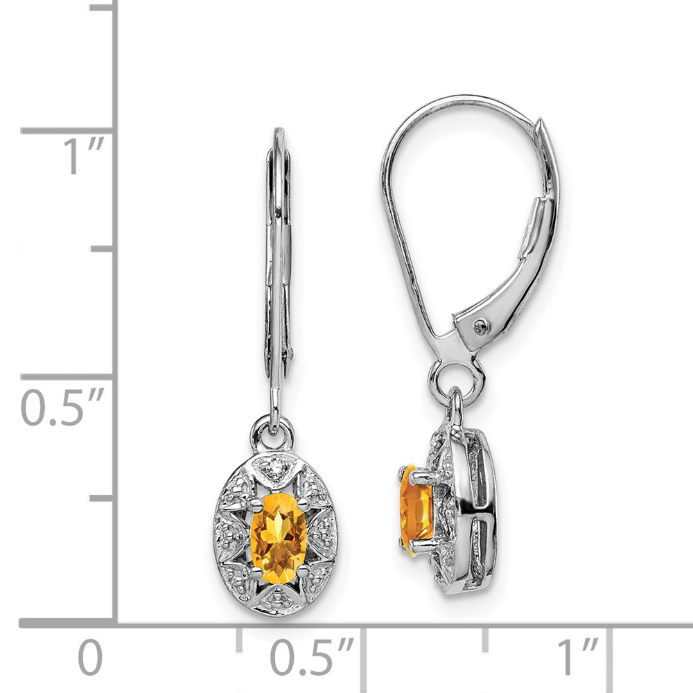 Sterling Silver Rhodium-plated Diam. & Citrine Earrings (QBE10NOV)