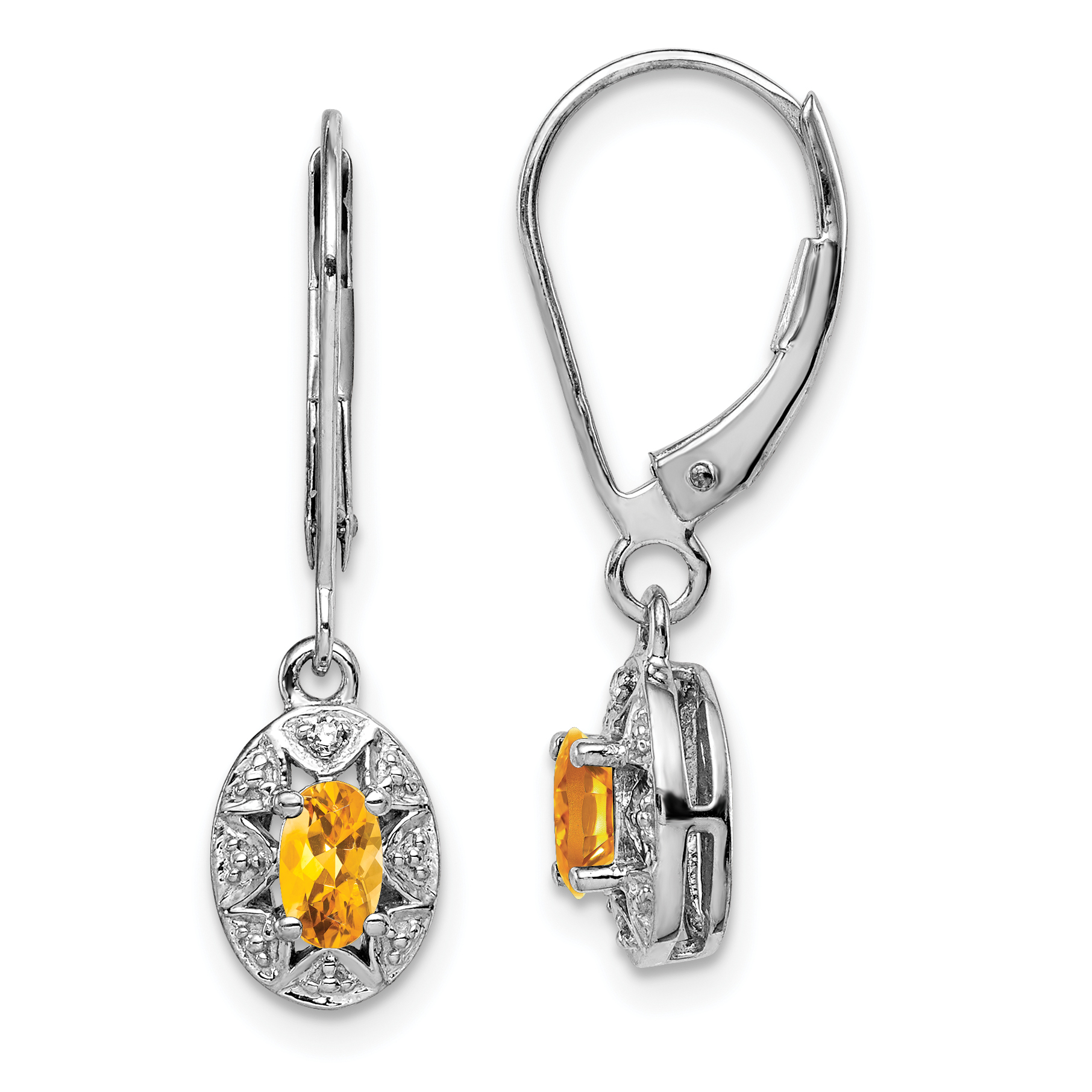 Sterling Silver Rhodium-plated Diam. & Citrine Earrings (QBE10NOV)