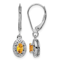 Sterling Silver Rhodium-plated Diam. & Citrine Earrings view 1