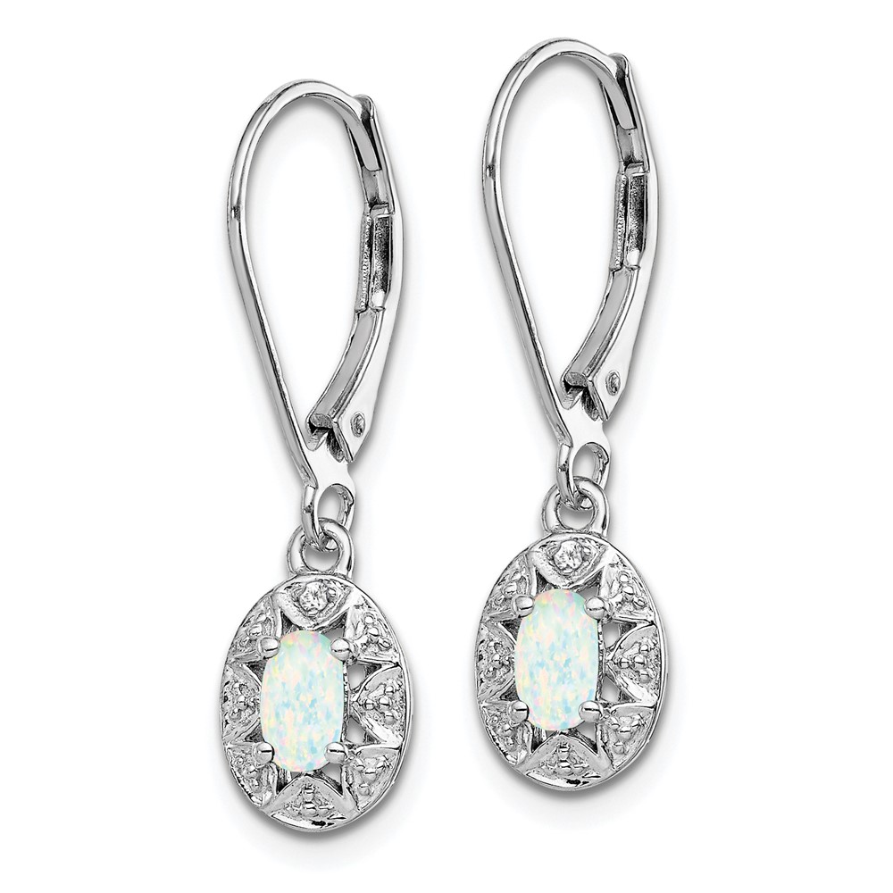 Sterling Silver Rhodium-plated Diam. & Created Opal Earrings (QBE10OCT)