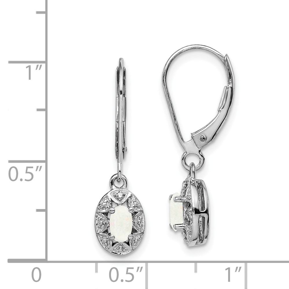 Sterling Silver Rhodium-plated Diam. & Created Opal Earrings (QBE10OCT)
