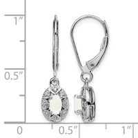 Sterling Silver Rhodium-plated Diam. & Created Opal Earrings view 4