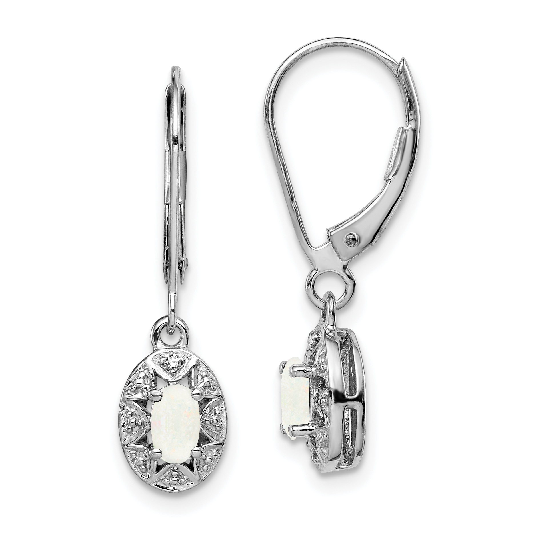 Sterling Silver Rhodium-plated Diam. & Created Opal Earrings (QBE10OCT)