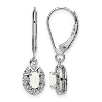 Sterling Silver Rhodium-plated Diam. & Created Opal Earrings view 1