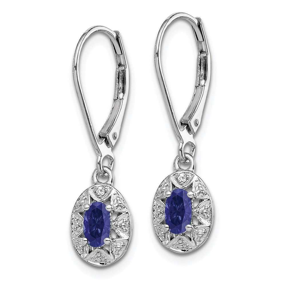 Sterling Silver Rhodium-plated Diam. & Created Sapphire Earrings (QBE10SEP)