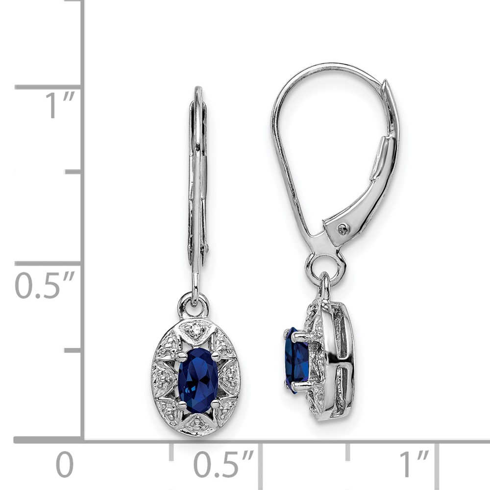 Sterling Silver Rhodium-plated Diam. & Created Sapphire Earrings (QBE10SEP)