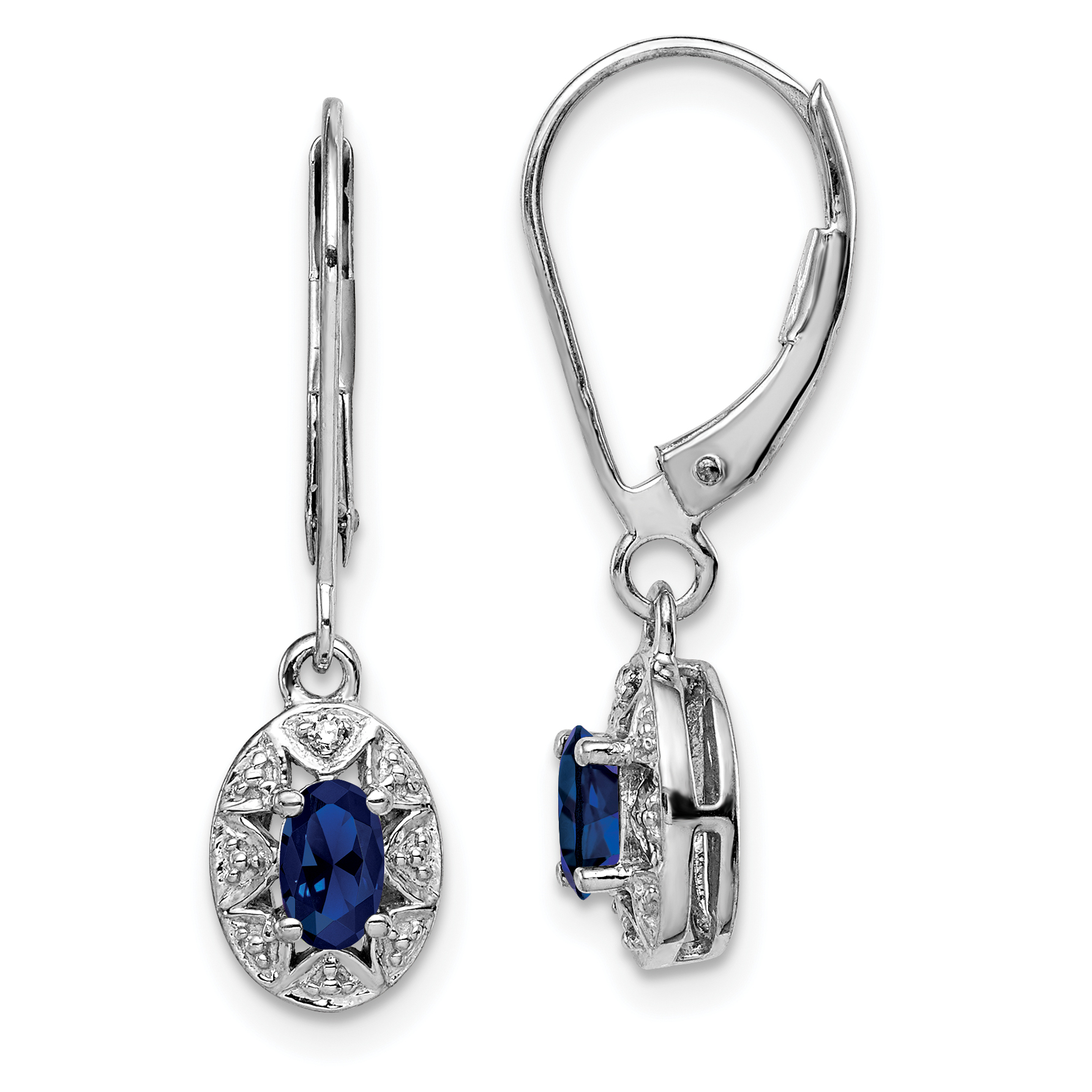 Sterling Silver Rhodium-plated Diam. & Created Sapphire Earrings (QBE10SEP)
