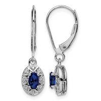 Sterling Silver Rhodium-plated Diam. & Created Sapphire Earrings view 1