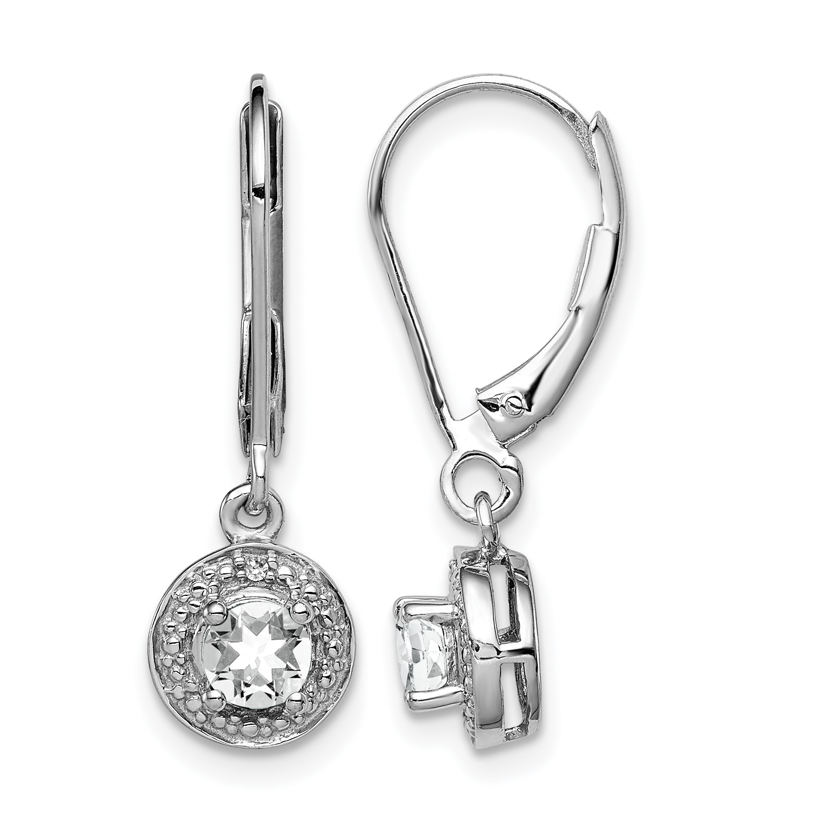 Sterling Silver Rhodium-plated Diam. & White Topaz Earrings (QBE11APR)