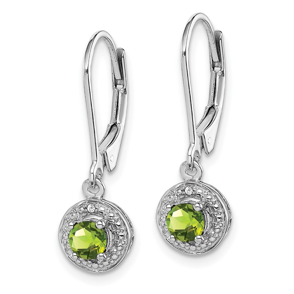 Sterling Silver Rhodium-plated Diam. & Peridot Earrings (QBE11AUG)