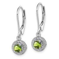 Sterling Silver Rhodium-plated Diam. & Peridot Earrings view 2