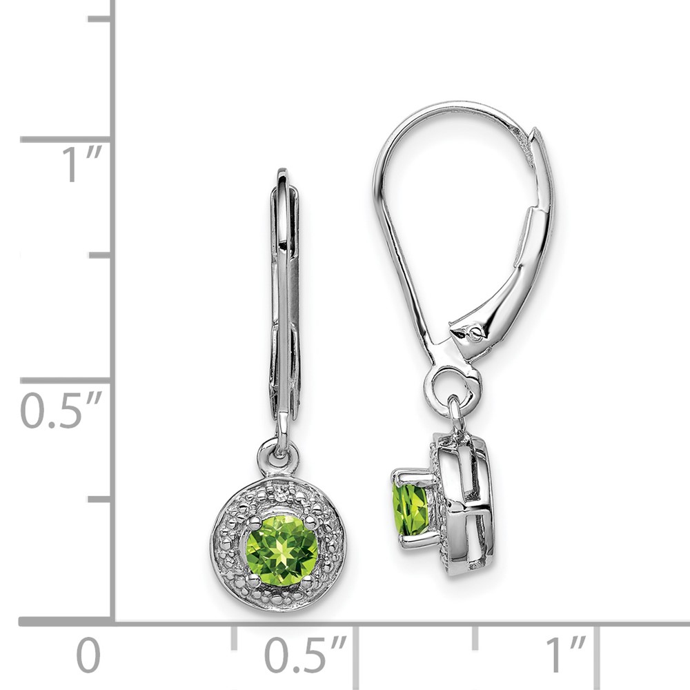 Sterling Silver Rhodium-plated Diam. & Peridot Earrings (QBE11AUG)