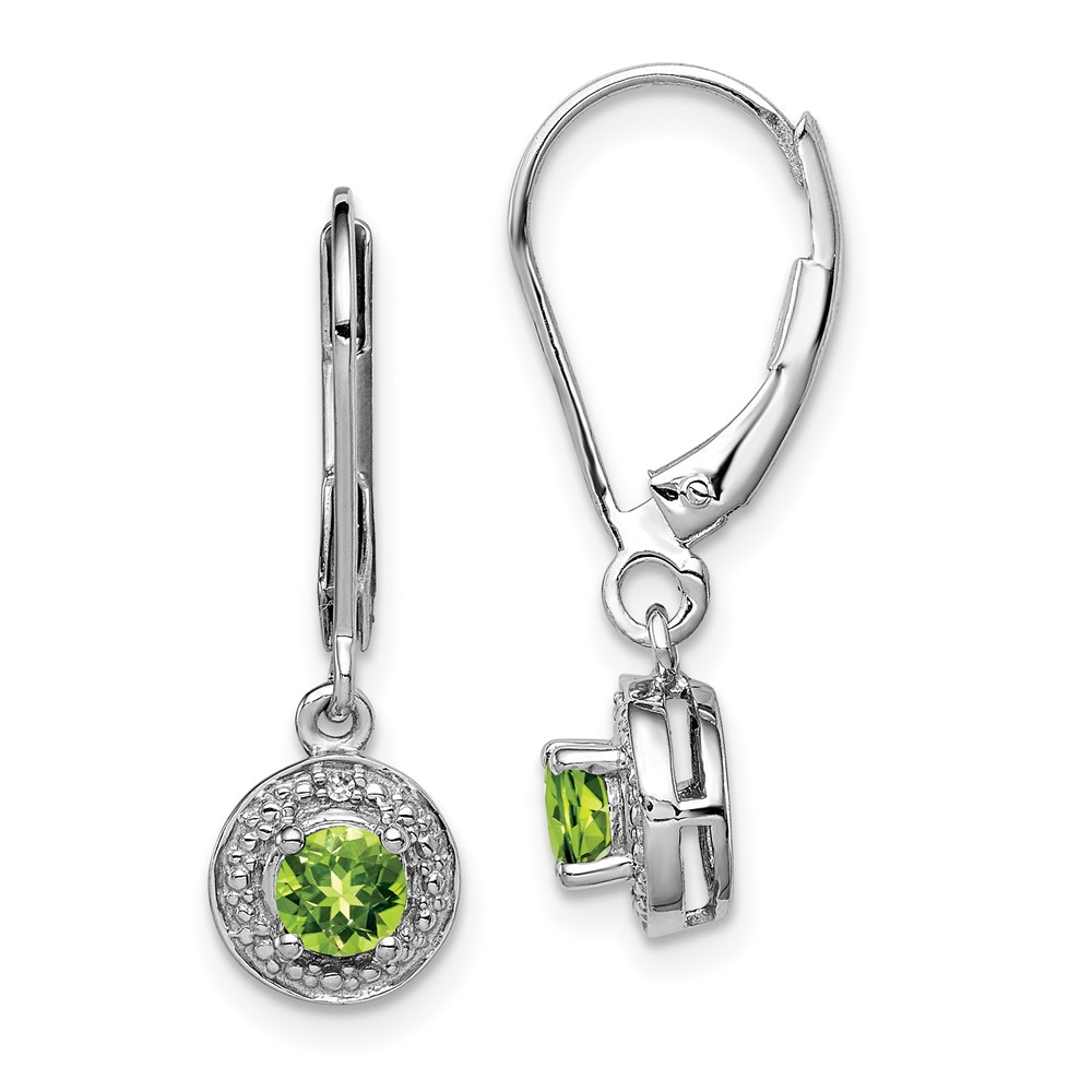 Sterling Silver Rhodium-plated Diam. & Peridot Earrings (QBE11AUG)