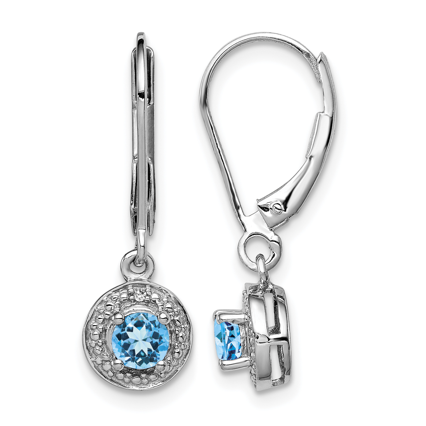 Sterling Silver Rhodium-plated Diam. & Blue Topaz Earrings (QBE11DEC)