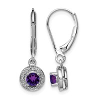 Sterling Silver Rhodium-plated Diam. & Amethyst Earrings view 1