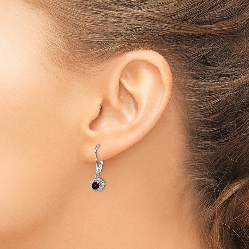 Sterling Silver Rhodium-plated Diam. & Garnet Earrings (QBE11JAN)