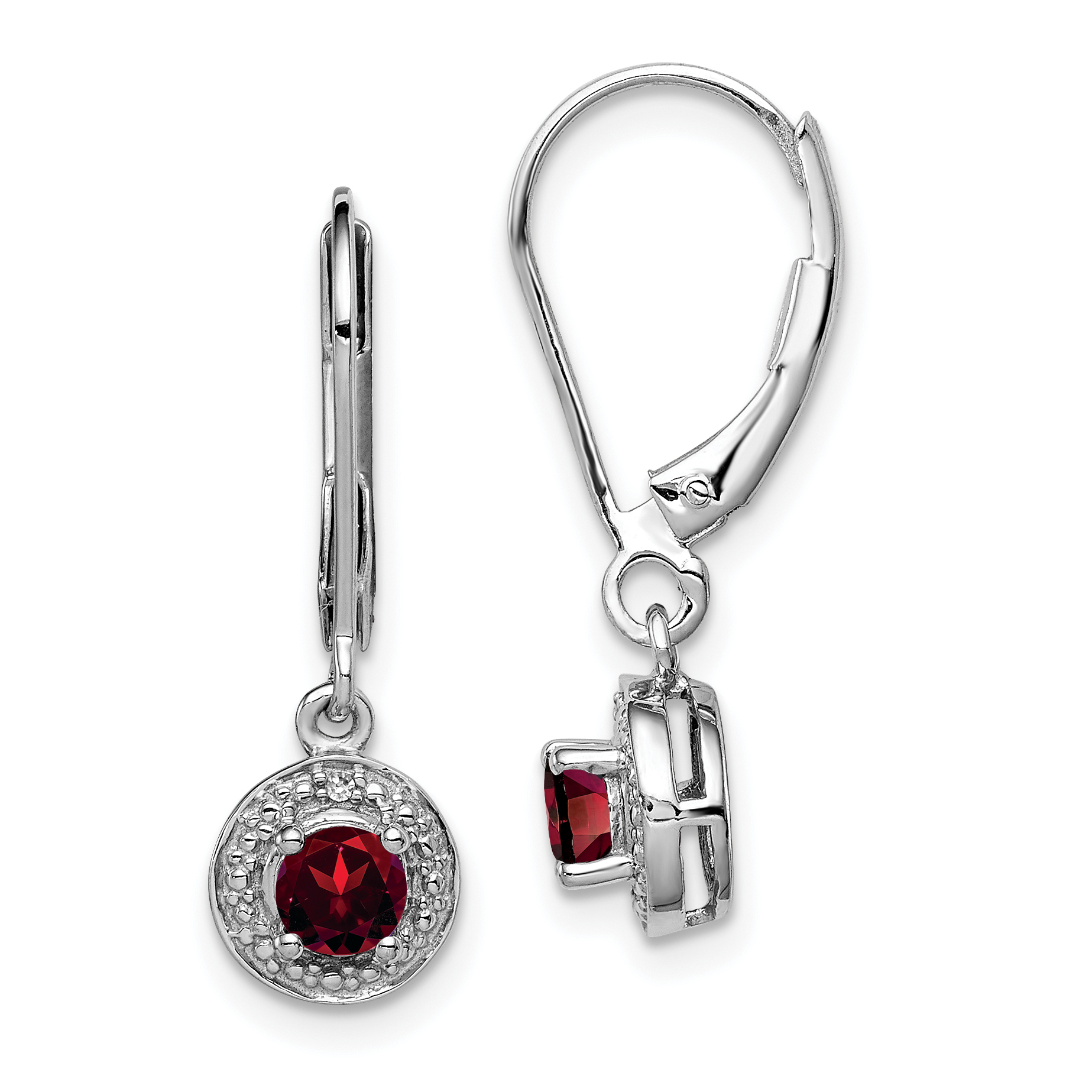 Sterling Silver Rhodium-plated Diam. & Garnet Earrings (QBE11JAN)