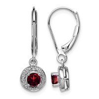 Sterling Silver Rhodium-plated Diam. & Garnet Earrings view 1