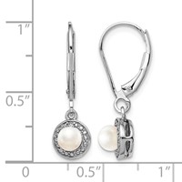 Sterling Silver Rhodium-plated Diam. & FW Cultured Pearl Earrings view 4