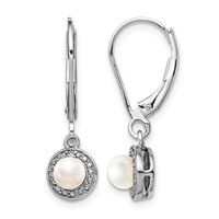 Sterling Silver Rhodium-plated Diam. & FW Cultured Pearl Earrings view 1