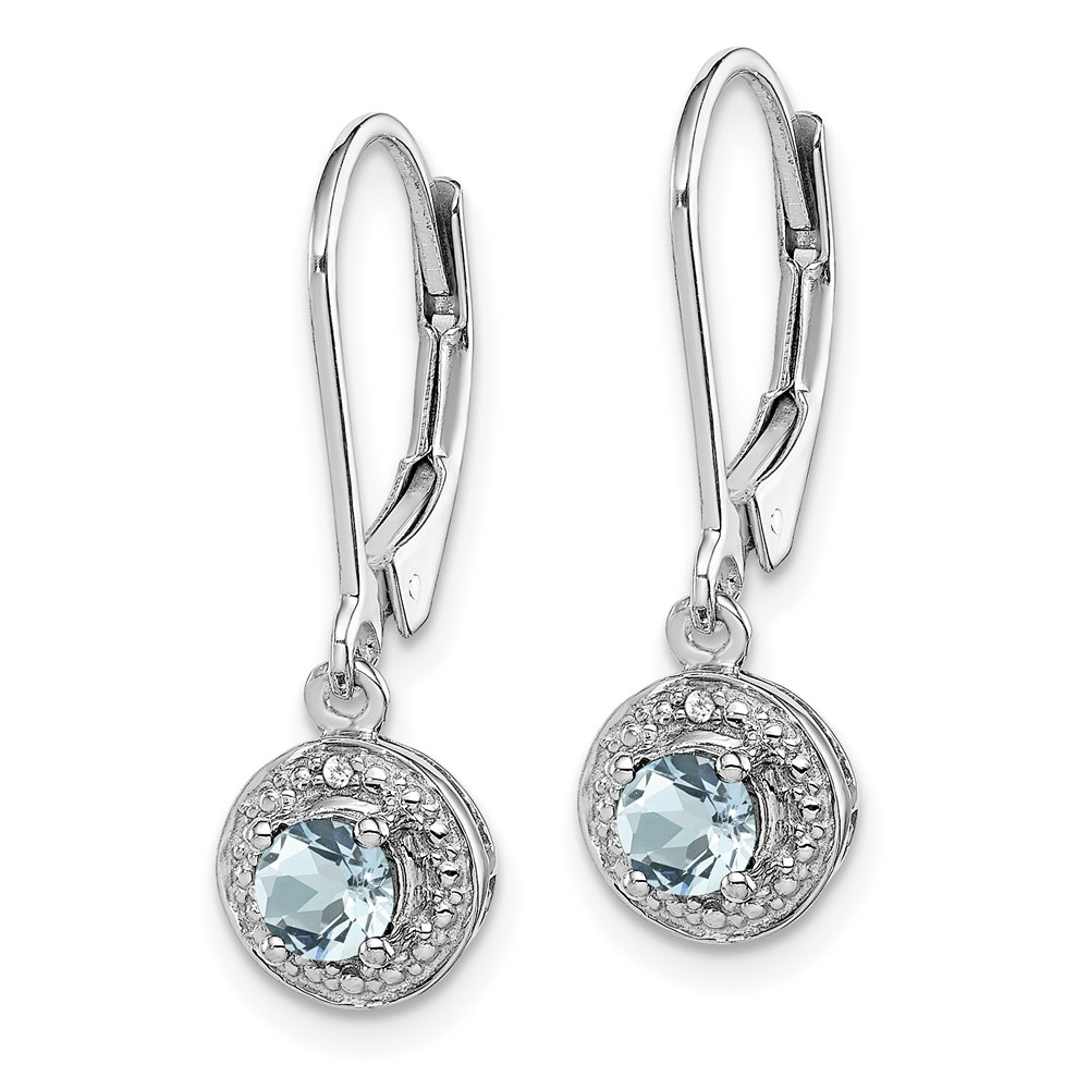 Sterling Silver Rhodium-plated Diam. & Aquamarine Earrings (QBE11MAR)