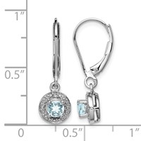 Sterling Silver Rhodium-plated Diam. & Aquamarine Earrings view 4