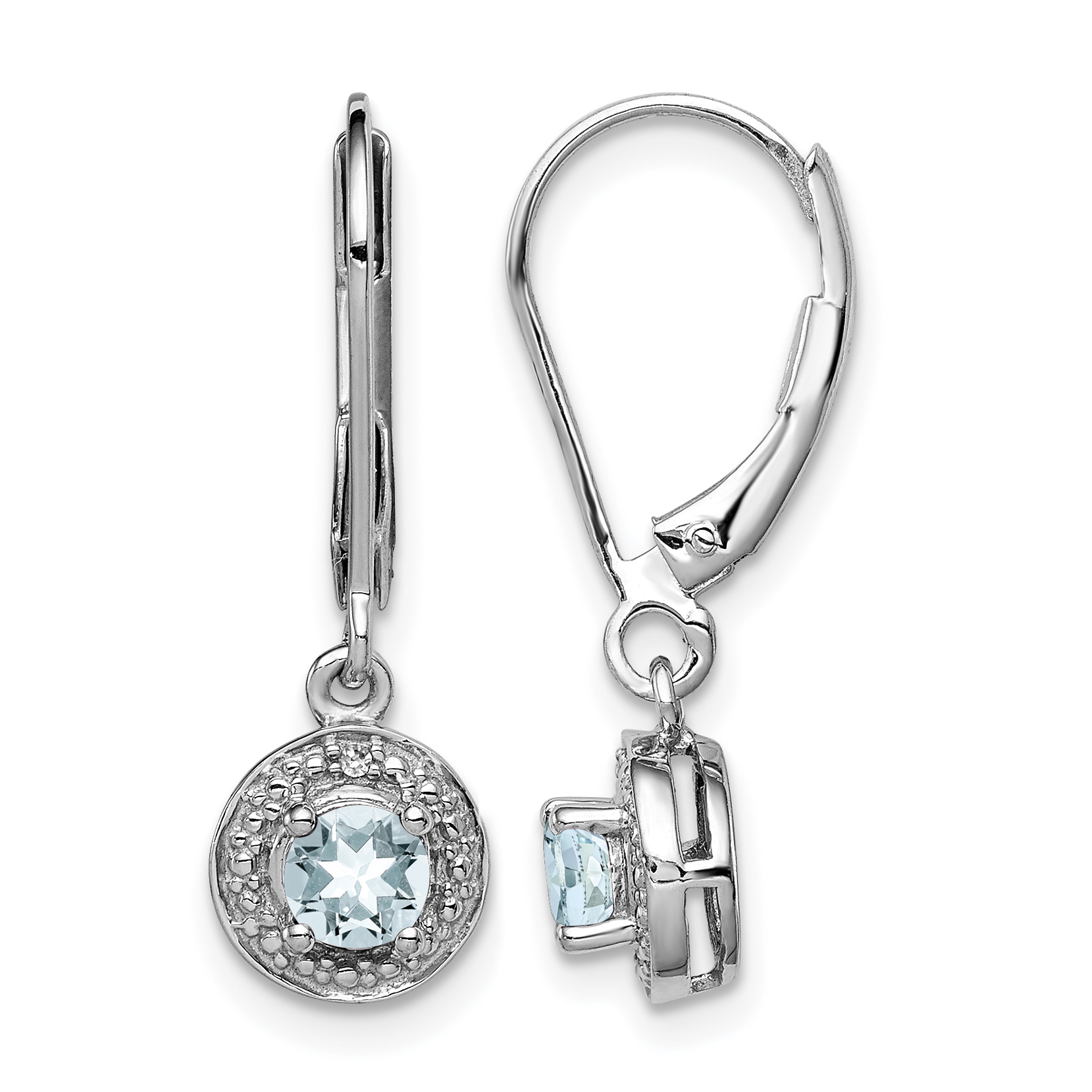 Sterling Silver Rhodium-plated Diam. & Aquamarine Earrings (QBE11MAR)