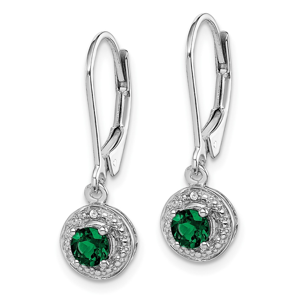 Sterling Silver Rhodium-plated Diam. & Created Emerald Earrings (QBE11MAY)