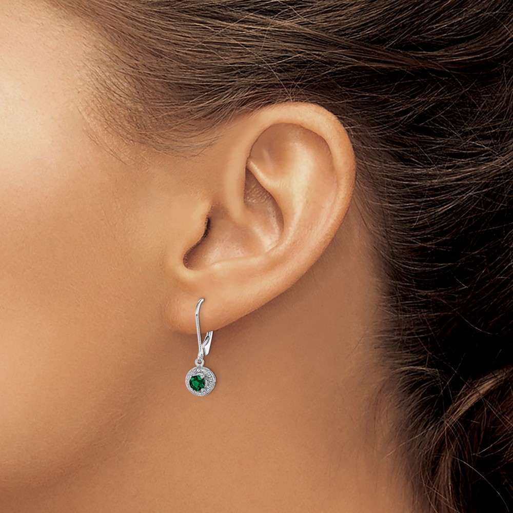 Sterling Silver Rhodium-plated Diam. & Created Emerald Earrings (QBE11MAY)
