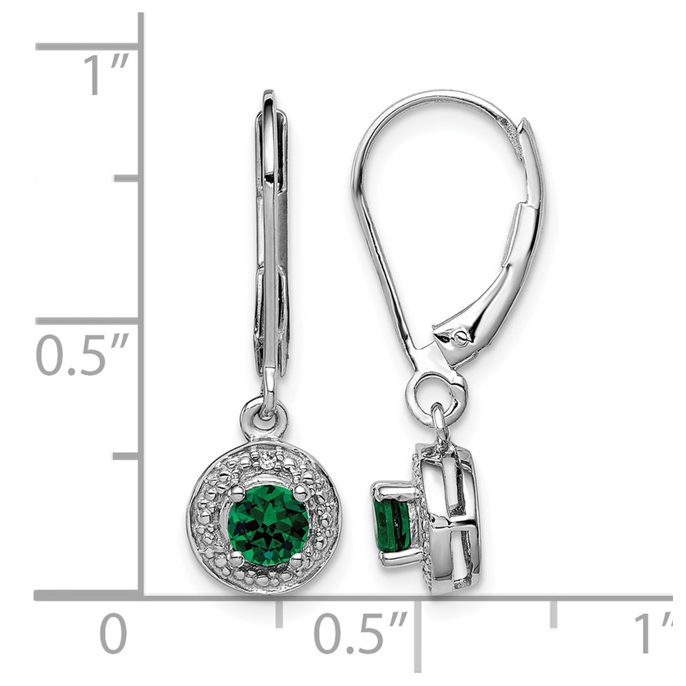 Sterling Silver Rhodium-plated Diam. & Created Emerald Earrings (QBE11MAY)