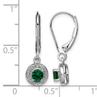 Sterling Silver Rhodium-plated Diam. & Created Emerald Earrings view 4