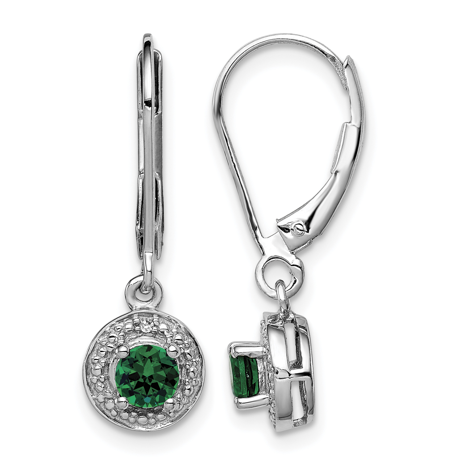 Sterling Silver Rhodium-plated Diam. & Created Emerald Earrings (QBE11MAY)