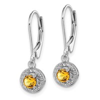 Sterling Silver Rhodium-plated Diam. & Citrine Earrings view 2