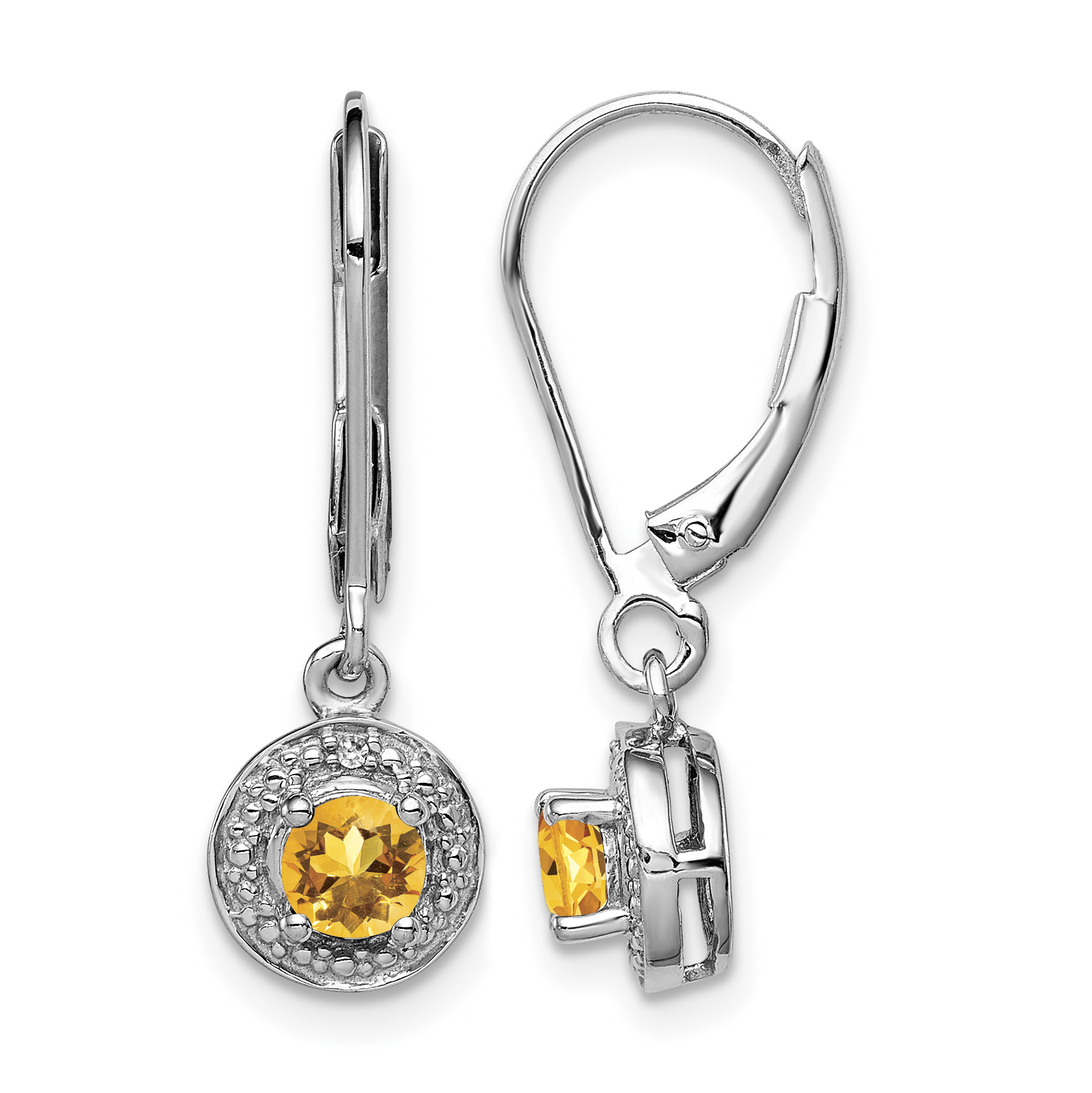 Sterling Silver Rhodium-plated Diam. & Citrine Earrings (QBE11NOV)