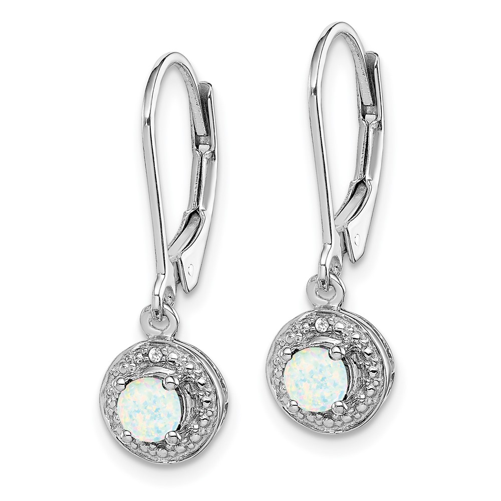 Sterling Silver Rhodium-plated Diam. & Created Opal Earrings (QBE11OCT)