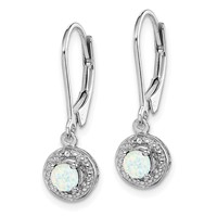 Sterling Silver Rhodium-plated Diam. & Created Opal Earrings view 2