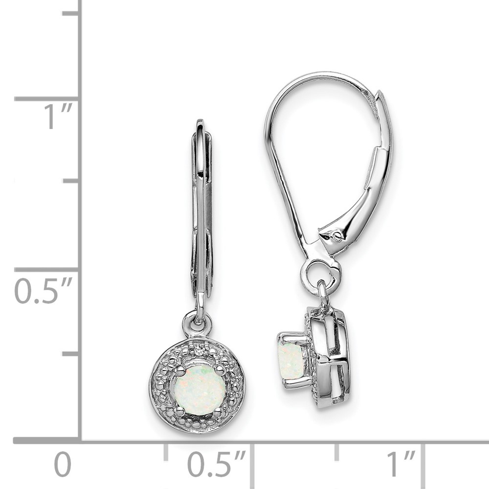 Sterling Silver Rhodium-plated Diam. & Created Opal Earrings (QBE11OCT)