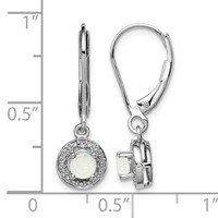 Sterling Silver Rhodium-plated Diam. & Created Opal Earrings view 4