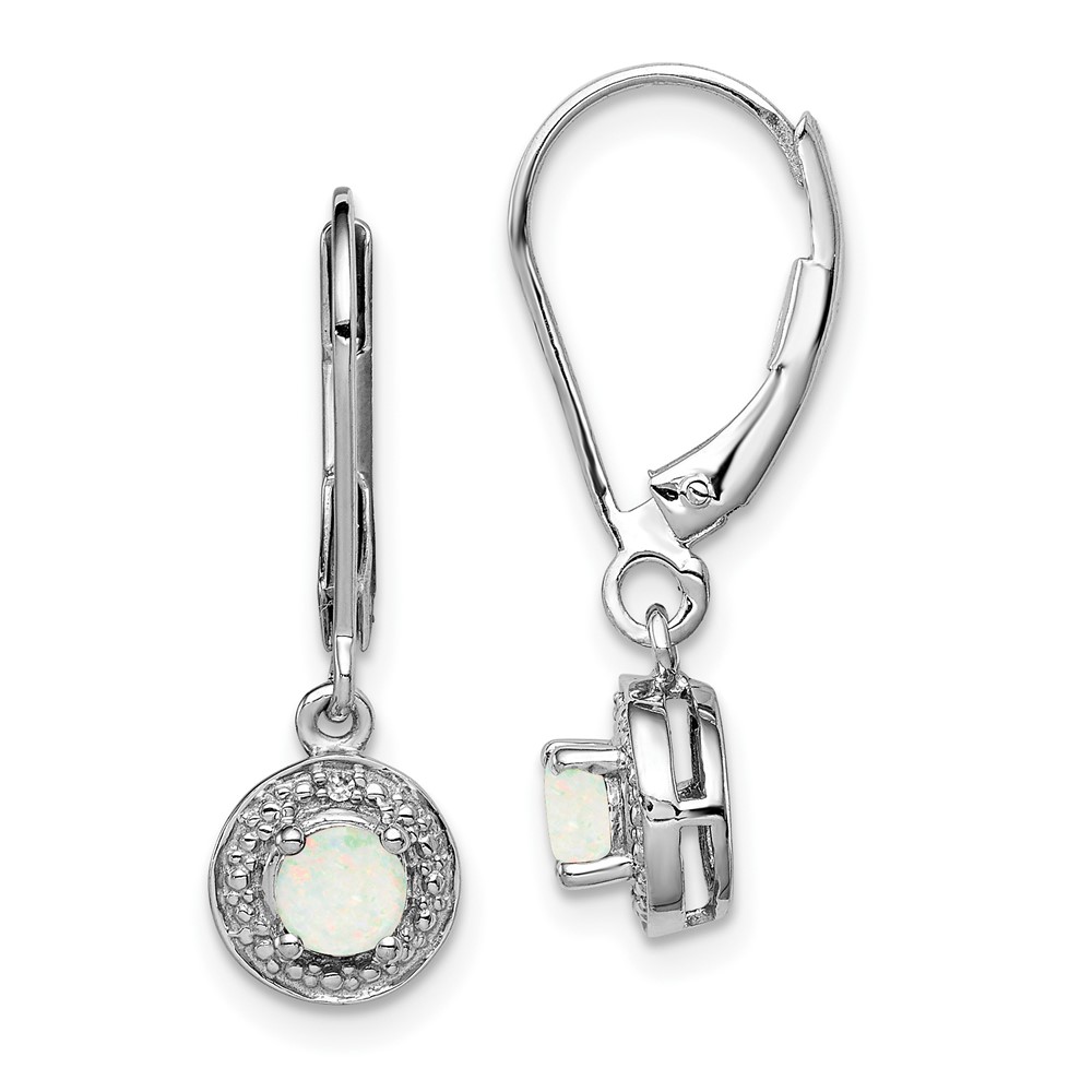 Sterling Silver Rhodium-plated Diam. & Created Opal Earrings (QBE11OCT)