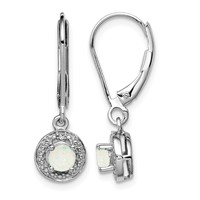 Sterling Silver Rhodium-plated Diam. & Created Opal Earrings view 1