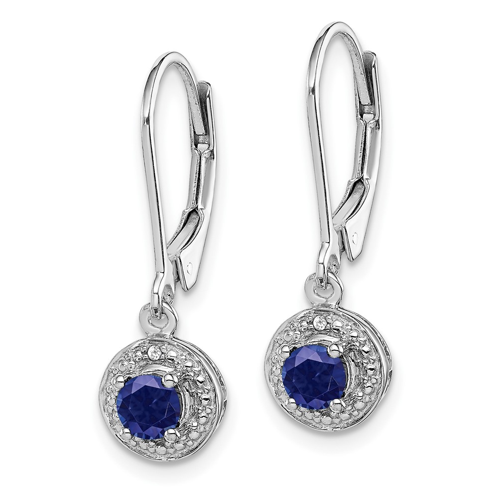 Sterling Silver Rhodium-plated Diam. & Created Sapphire Earrings (QBE11SEP)