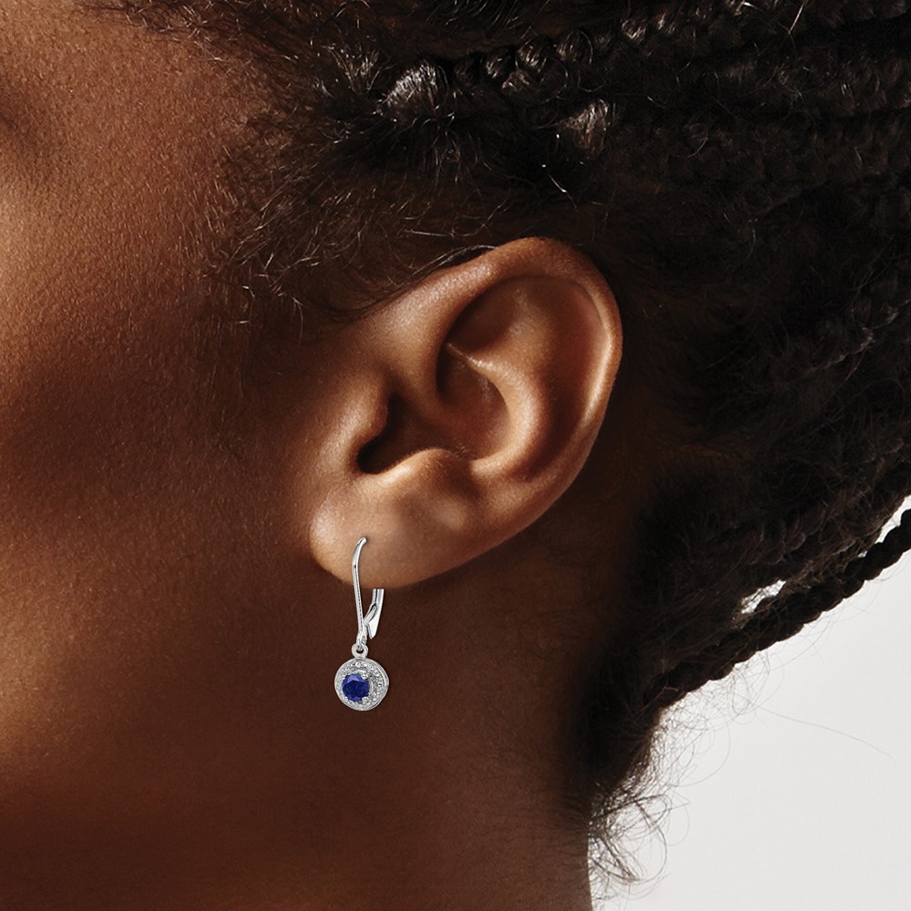 Sterling Silver Rhodium-plated Diam. & Created Sapphire Earrings (QBE11SEP)