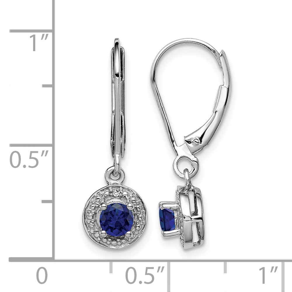 Sterling Silver Rhodium-plated Diam. & Created Sapphire Earrings (QBE11SEP)